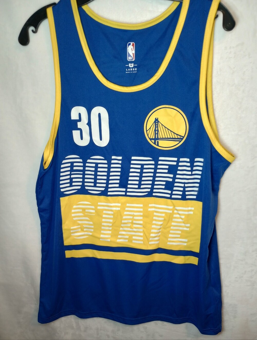 NBA Stephen Curry Golden State Warriors #30 Basketball Jersey Size L Blue Yellow